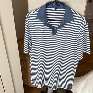 Peter Millar Blue and White Striped Polo